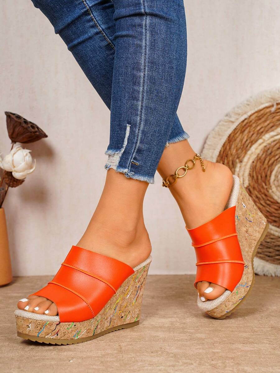 Sandal Wanita Model Wedges Sol Tebal Terbaru, Selop untuk Aktivitas Luar Ruangan - Jeruk - View 1