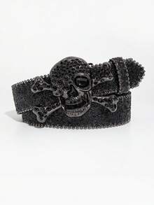1pc Men Y2k Punk Skull Head  Decor Belt Buckle, Suitable For Matching Pants Belt Street Halloween Summer, School - Black Glitter - View 1