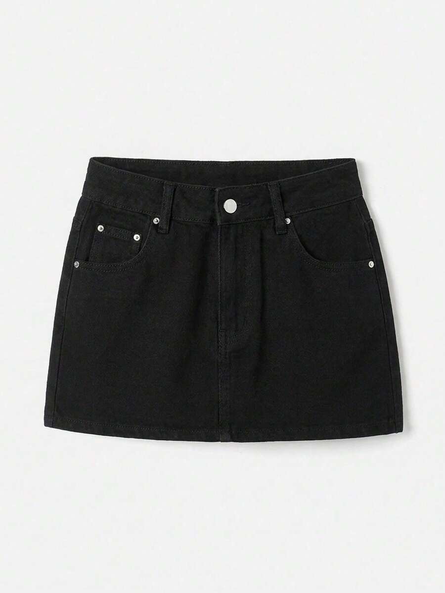 Maija Women's Denim Mini Skirt, Y2K Style, For Concerts, Back To School, Autumn - 黑色 - 查看 1