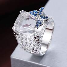 1pc Creative Butterfly Square Wide Band Design Cubic Zirconia Inlaid Women's Ring - Multicolor - View 30