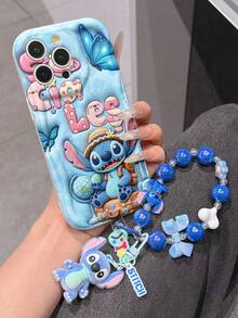 Estuche de teléfono autorizado por Disney - Set con cadena, Estuche de teléfono 3D de Stitch de Lilo y Stitch talla grande una pulsera 3D de silicona de Stitch con anillo metálico desmontable, con patrón de Stitch y Angel, compatible con iPhone 17/16/15/14/13/12/11/XS/XR/X Plus Pro Max, un estuche de teléfono de dibujos animados con estilo, la opción de regalo perfecta, protección de teléfono, funda de teléfono duradera, un gran regalo para amigos y familiares. - Blanco - Ver 2