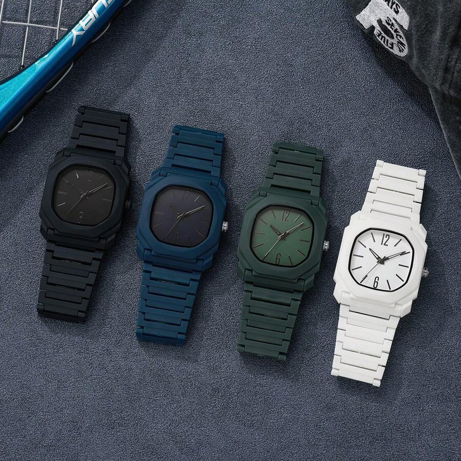 Men's Watch, Electronic Movement With Pointer Display, Detachable Strap, Octagonal Arabic Numeral Dial, Men's Quartz Watch, Suitable For Daily Wear, Back To School Season, Accurate Timekeeping, Birthday Gift, Also An Ideal Choice For Yourself Or Friends - Blue - View 1