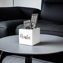 1pc Acacia Wood Remote Control Storage Box, TV Remote Holder, Desktop Remote Organizer, Bedside/Living Room Media Storage Box - White - View 10