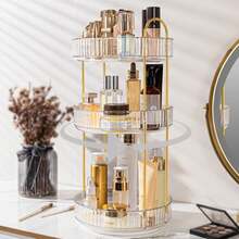 360° Rotating Makeup Organizer, Vanity/Bathroom Countertop Rotating Perfume Storage Box, Large Capacity Cosmetics And Skincare Organizer - Champagne - View 13