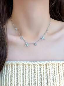 1 pieza Collar colgante de cinta elegante y exquisito, adecuado para uso diario, cadena de plata S925, cadena de oro, adecuado para uso diario, gargantilla - Mariposa - Ver 5