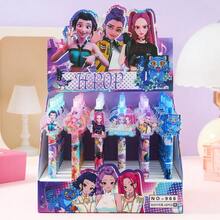 6入K-POP女團風格盲盒凝膠筆，卡通角色印花黑墨水筆，學校用筆，K-Pop粉絲日記筆與禮品 - 彩色 - 查看 3