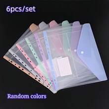 6 PCS Plastic Expandable Binder Pockets, 2/3/4 Ring Compatible File Pouches With Snap Button And Label Insert, Random Color Clear Organizers For School Office Business Home - Multicolor - View 11