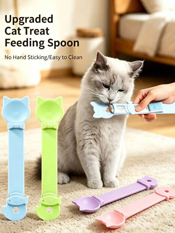 Thìa cho ăn dạng ép vạch cho mèo, dụng cụ phân phối thức ăn ướt & pate thịt cầm tay cán dài, dụng cụ cho thú cưng vệ sinh không để lại cặn, dễ làm sạch di động, quà tặng thực tế cho mẹ mèo & chủ nuôi thú cưng cho mọi lễ hội
