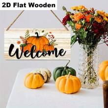 2D Printed Wooden Hanging Plaque, 1pc, Autumn Pumpkin Theme Entryway Decor, Suitable For Outdoor Home Decor, Welcome Sign Wall Hanging, 2D Flat Design - Multicolor - View 2