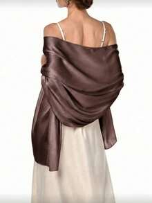 1 pieza Pañuelo de satén sedoso de unicolor estilo bohemio para mujer, chal casual de otoño con protección solar, adecuado para la vida diaria - Café integral - Ver 4