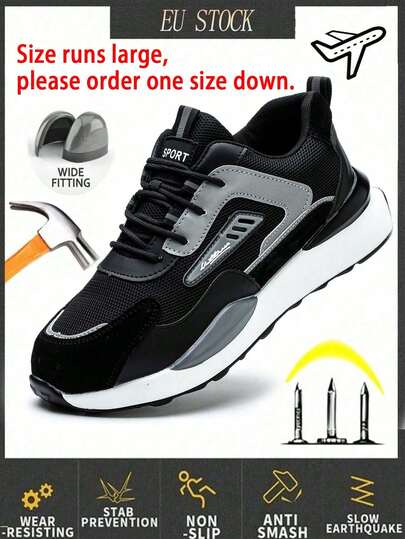 (Size Runs Large, Please Order One Size Down.)1 Pair Of Men's Steel Toe Athletic Work Shoes, Anti-Smash & Anti-Puncture | Breathable Steel Toe Work Sneakers For Women, Lightweight & Comfortable | Suitable For Hiking, Factory Work, Gardening & Outdoor Jobs | Mesh Breathable, Dual-Purpose For Daily Life & Work, Durable & Sturdy Casual Work Shoes