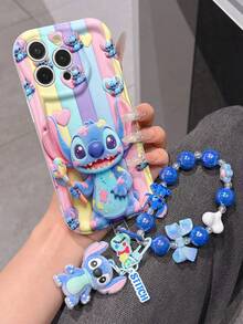 Disney Has Authorized, Phone Case - Chain Set, The Stitch Lilo & Stitch 3D Phone Case Plus A Silicone 3D Stitch Bracelet With Metallic Ring Removable Bracelet, Stitch And Angel Pattern, Compatible With Iphone17/16/15/14/13/12/11/XS/XR/X Plus Pro Max, A Stylish Cartoon Phone Case, The Perfect Gift Choice, Phone Protection, Durable Phone Cover, Great Gift For Friends And Family. - 白色 - 查看 2