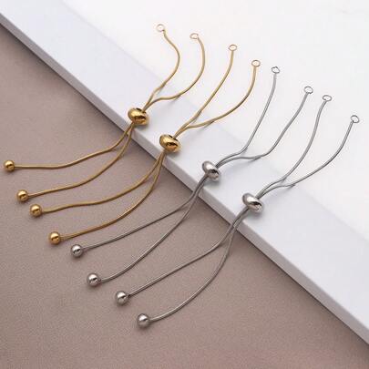 2pcs Stainless Steel Adjustable Slider Bracelets Metal Bracelet Chain Slider Bracelet Extender Chains With Ball Ends For Women Jewelry Making DIY
