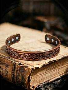 1pc Retro Bronze Statement Bracelet For Men,Adjustable Size Design,Classic Vintage Style,Daily Jewelry,Perfect Birthday & Anniversary Gift For Parents (No Box) - Bronze - View 4