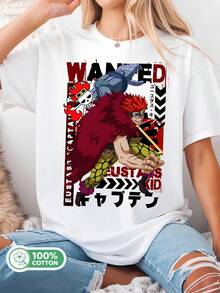 One Piece Eustass Kid Wanted Unisex Cotton T-Shirt, Anime Design - White - View 1
