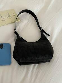 1 pieza Bolso bandolera mini de diseño minimalista, unicolor, multifuncional, de PU suave, cartera pequeña para mujer, estilo portátil para llevar bajo el brazo o en la mano - Negro - Ver 9
