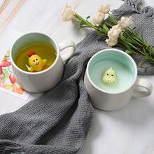 Taza de café 3D con dinosaurio en el interior, linda taza de té de cerámica con figura de animal hecha a mano, regalos para Navidad, cumpleaños, día de la madre para amigos, familia o niños - Perezoso blanco - Ver 3
