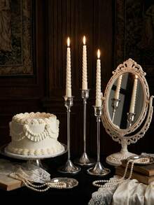 Castiçal de ferro vintage prateado europeu com velas longas e finas em espiral clássica, perfeito para decoração de casa, acessórios de escritório, estilização de casamento, centros de mesa e arranjos de sala de estar. Também ideal como presentes de Halloween/Natal, aniversário - Muitos estilos - Ver 2