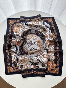 1 buah Syal Persegi 70cm Motif Paisley dari Sutra Imitasi, Bandana Pria, Syal Leher Serbaguna, Penutup Kepala Pelindung Matahari - Hitam - View 2