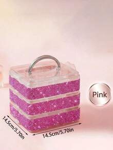 Rhinestone Decorated 3-Layer 18-Compartment Detachable Handheld Storage Box, Hardware Tool Organizer, Contact Lens Storage Case - Multicolor - View 11