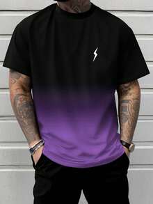 Camiseta de manga corta con estampado de rayo degradado para hombres, de moda para el verano - Caqui - Ver 1