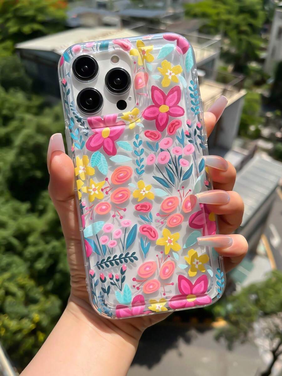1 Fashionable Phone Case (Does Not Include Lanyard Or Stand). Floral Design In Pink And Blue, Shockproof TPU Case With Daisy Design, 1 Piece Of Clear TPU Case With Colorful Flower Pattern, With Anti-Drop And Anti-Fingerprint Airbag, Compatible With, As A Spring Gift. - 彩色 - 查看 1