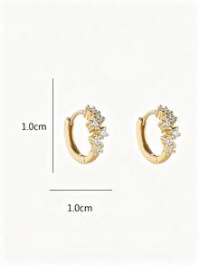 1 par de aretes de aro dorados con diseño de nicho minimalista, pequeños, con circonita brillante y strass, tipo ear cuff - Amarillo Oro - Ver 5