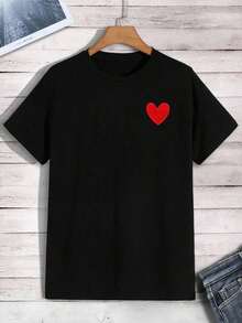 ChristmasManfinity Dauomo Men's Shirt With Heart Embroidery, Popular Item - 黑色 - 查看 1