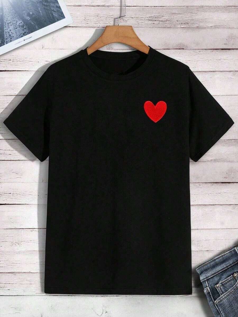 ChristmasManfinity Dauomo Men's Shirt With Heart Embroidery, Popular Item - 黑色 - 查看 1