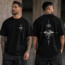 S-3XL Men's Clothing For Big And Tall Men - Adventure Compass Print | Fashionable Casual T-Shirt For Plus Size Men | PLUS SIZE - 黑色 - 查看 8