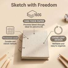 1pc Linen Cover Sketch Pad, 32K Drawing Notebook, Detachable Drawing & Sketching Spiral Notebook - Single Piece - View 6