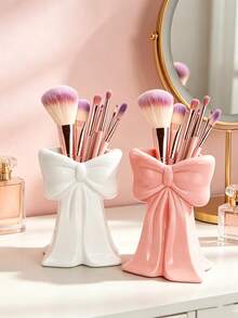 1pc Cute Bow-Shaped Pen Holder - Makeup Brush And Office Supplies Desktop Organizer, Elegant Makeup Brush Storage, Creative Decorative Design Suitable For Girls, Students And Young Women, Party Decoration, Best Friend Gift,Bedroom Room Decor,Back To School - New Model - View 3