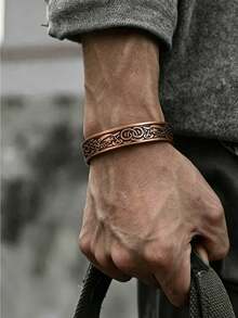 1pc Retro Bronze Statement Bracelet For Men,Adjustable Size Design,Classic Vintage Style,Daily Jewelry,Perfect Birthday & Anniversary Gift For Parents (No Box) - Bronze - View 3