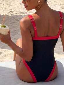 2026 Summer New Fashion Adjustable Thick Strap One-Piece Swimsuit For Women, Suitable For Beach & Vacation Black - Black - View 6
