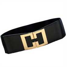Cinturón elástico ancho con hebilla Vintage, cinturilla negra, cinturones decorativos de Color sólido, faja de vestir para mujer 0BU0 - EL70 - Ver 11
