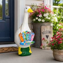 1-8 Sets Porch Goose Decor, 17"/23" Concrete Plastic Goose Duck Lawn Statue Costumes With Porch Goose Hanging Decorations (Goose Statue Not Included) - A - View 5