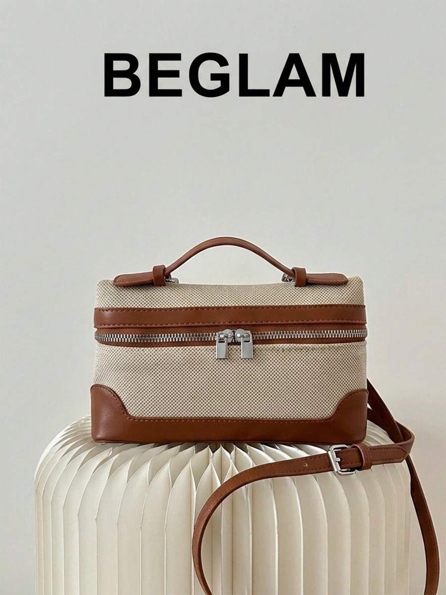 Bolso de mano de caja con contraste de color minimalista retro, tamaño pequeño para mujer - Marrón - Ver 1
