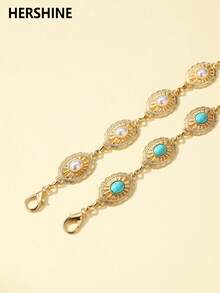 Hershine Women's Fashion Sexy Gold Oval Hollow Turquoise Waist Chain, Bikini Beach Dress Sexy Waist Accessory, Niche Design Versatile Waist Ornament, Vacation Photo Atmosphere Enhancer, Elevate Style Sophistication, Suitable For Various Vacation Outfits, Daily Wear, Gifts, Weddings And Parties, Mother's Day Gift, Valentine's Day Giftconcert Outfit - Multicolor - View 5