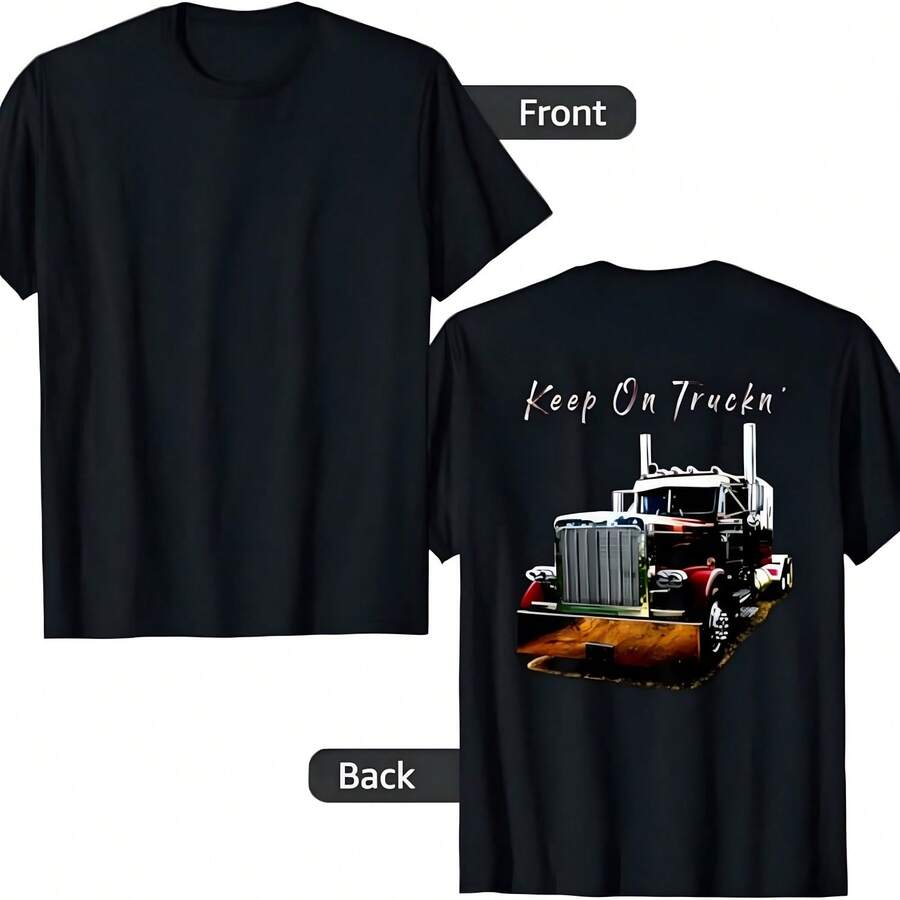 Camiseta con diseño de semi camión Keep On Truckn Back para adultos y jóvenes, talla S - Negro - Ver 1