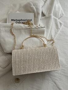 Fashionable Woven Handbag (Random Stitching Color, Interior Compartment) - White - View 9