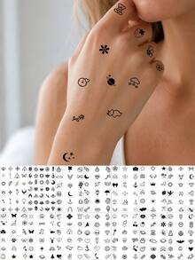 14入組紋身貼紙，手指紋身、手掌紋身、頸部紋身貼紙，Y2k、龐克風，半永久紋身，假紋身，手部紋身，臨時紋身，紋身貼紙，防水持久紋身，女性適用，背部紋身、手臂紋身、腿部紋身 - 彩色 - 查看 10