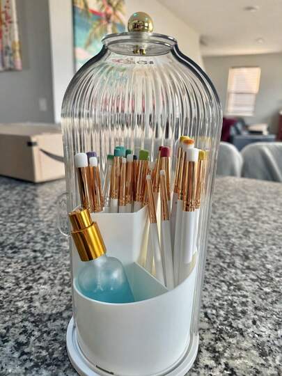Makeup Brush Holder With Lid Cosmetic Tools Organizer 360 Rotating Waterproof Dustproof Make Up Brushes Storage For Vanity Bathroom Countertop