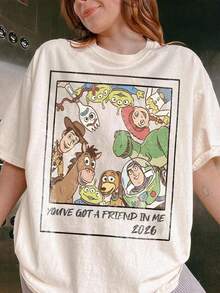 Officially Licensed Disney ® Toy Story T-Shirts Featuring Woody, Buzz Lightyear, Jessie, And Hearts; Disney Theme Park  Toy Story Character T-Shirts; Disney Vacation Family Wear; 100% Pure Cotton High-Quality T-Shirts; Fit Well; Unisex; Perfect Gift; Free Shipping. - Màu be - Xem 1
