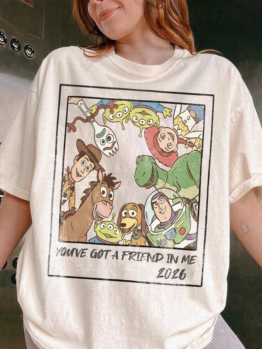 Officially Licensed Disney ® Toy Story T-Shirts Featuring Woody, Buzz Lightyear, Jessie, And Hearts; Disney Theme Park  Toy Story Character T-Shirts; Disney Vacation Family Wear; 100% Pure Cotton High-Quality T-Shirts; Fit Well; Unisex; Perfect Gift; Free Shipping. - Màu be - Xem 1