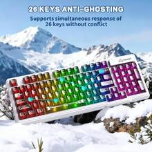 FREEWOLF M95 透明薄膜鍵盤配透明鍵帽，有線電競鍵盤 RGB 背光，94 顆靜音按鍵機械手感，26 鍵防鬼鍵，適用於 Windows - 查看 8