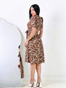 Women's Printed Dress, Flared, Casual, Elegant, Romantic Fabric - 棕色 - 查看 5