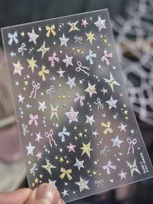 1pc 5D Shiny Dopamine Star Bow Nail Art Stickers Decals Colorful Long Ribbon Nail Art Sticker Self Adhesive Decoration Manicure Decal DIY - Multicolor - View 4