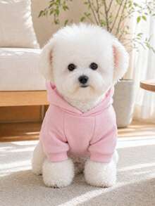 PETCIRCLE 1件寵物衣服，狗/貓戶外/室內服飾，舒適運動衫系列適用於小型犬 & 幼犬，春季/秋季，印花圖案 + 素色運動衫 - 粉紅色 - 粉色 - 查看 4