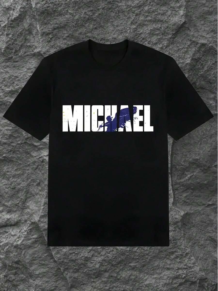 Herren Slim-Fit Retro Tribute T-Shirt - Ikonischer Signature- & Album-Logo-Druck mit weißer Grafik, strapazierfähiges schwarzes T-Shirt, Ganzjahres-Freizeitkleidung, Rundhals-Kurzarmshirt für Fans, waschbar & vielseitig. - Schwarz - Übersicht 1