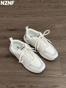 NZNF 2025 New Arrival White Chunky Sneakers, Vintage Low-Top Casual Shoes, Flattering Silhouette - Beige - View 1